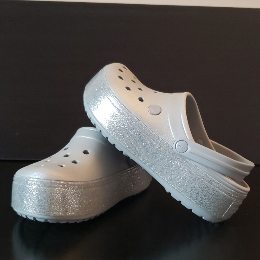 Crocband Platform Metallic Silver Clog